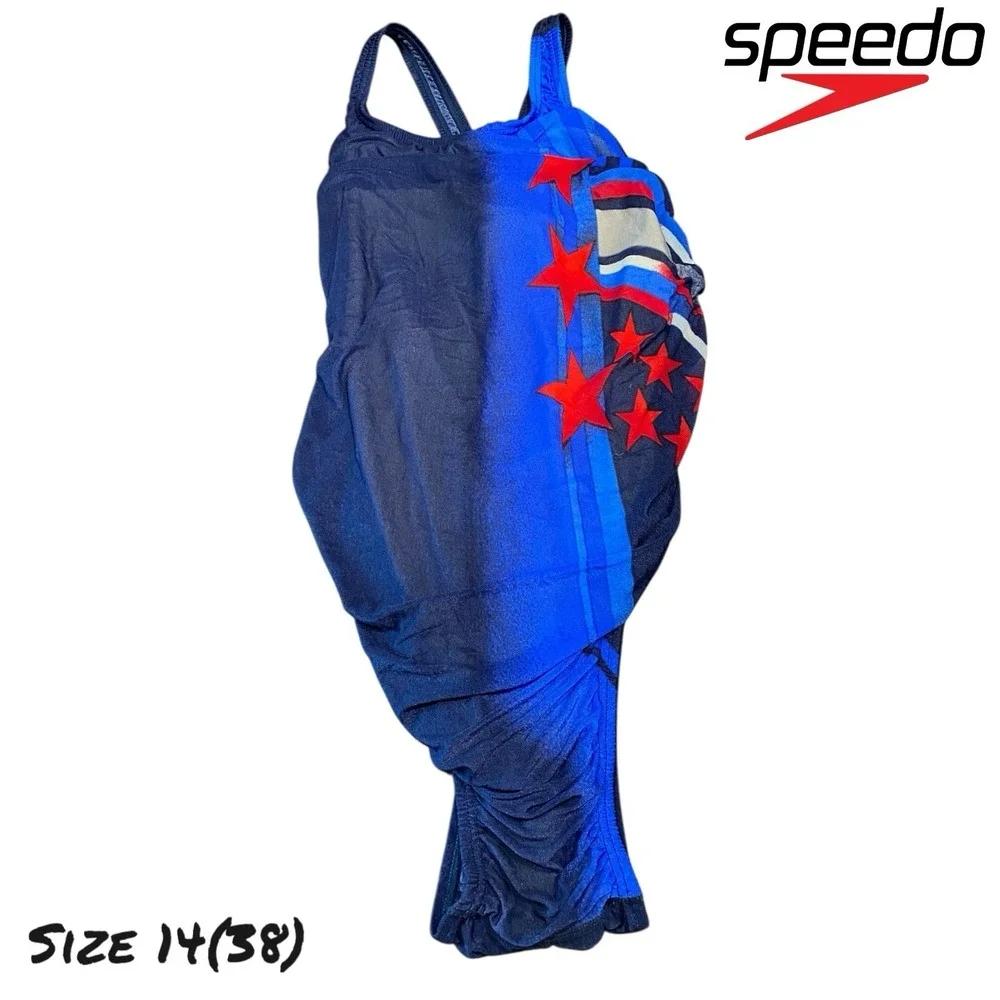 VTG 90s Speedo One-Piece Stars Swimsuit Retro 80s‎ Graphic USA Sz 14 (38) NWT!